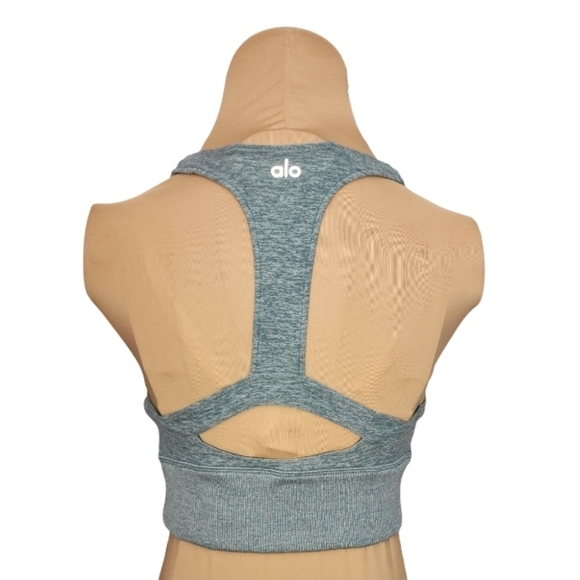 Alo Yoga Longline Racerback Sports Bra Heathered Teal Medium - Picture 2 of 5